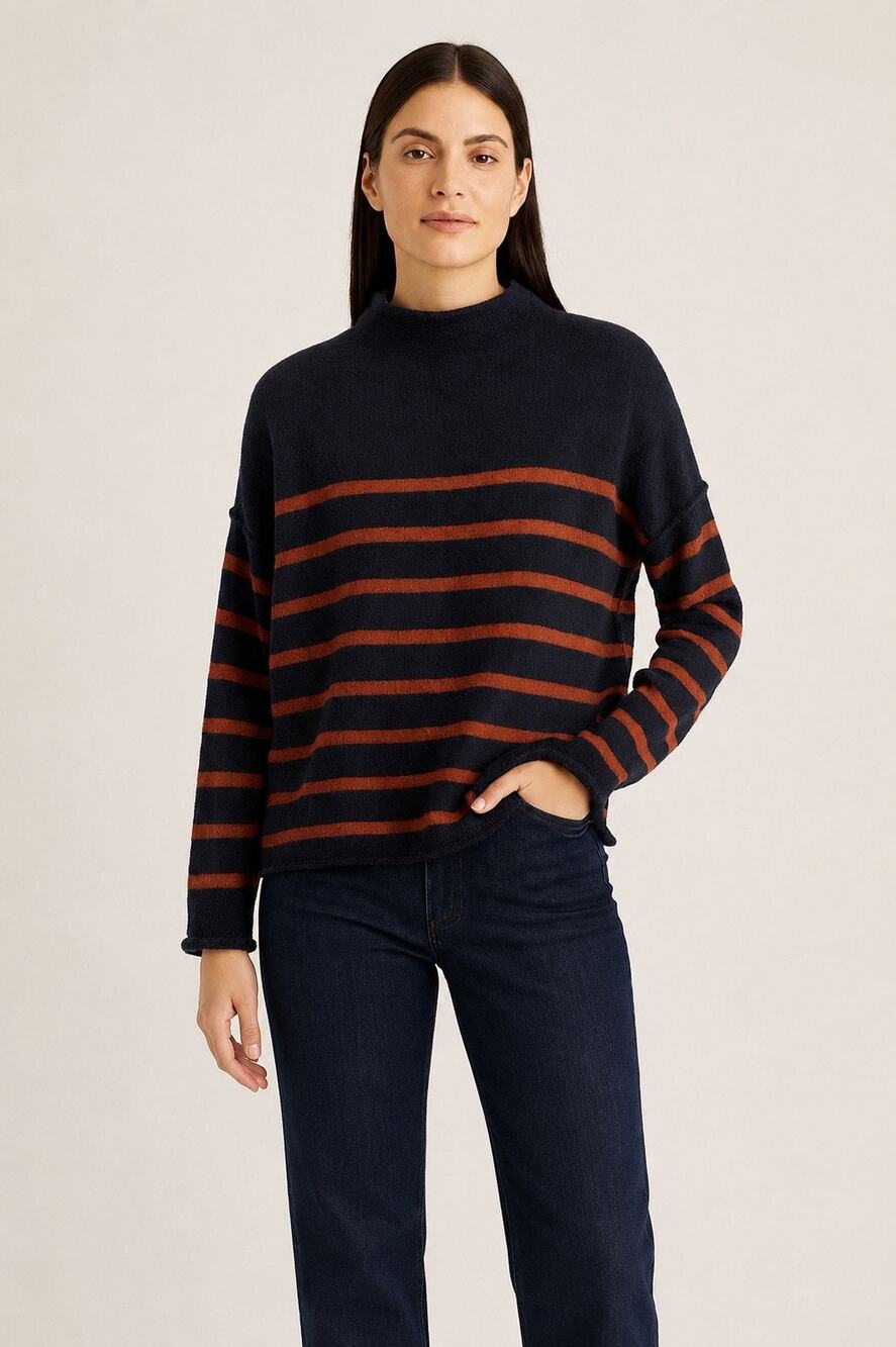 Madewell Striped Whitworth Mockneck Sweater in Coziest Yarn – Large